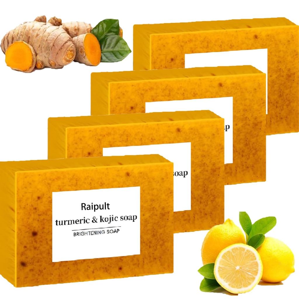 Lemon Turmeric Kojic Soap Bar - Face and Body Cleanser, 4 Pack
