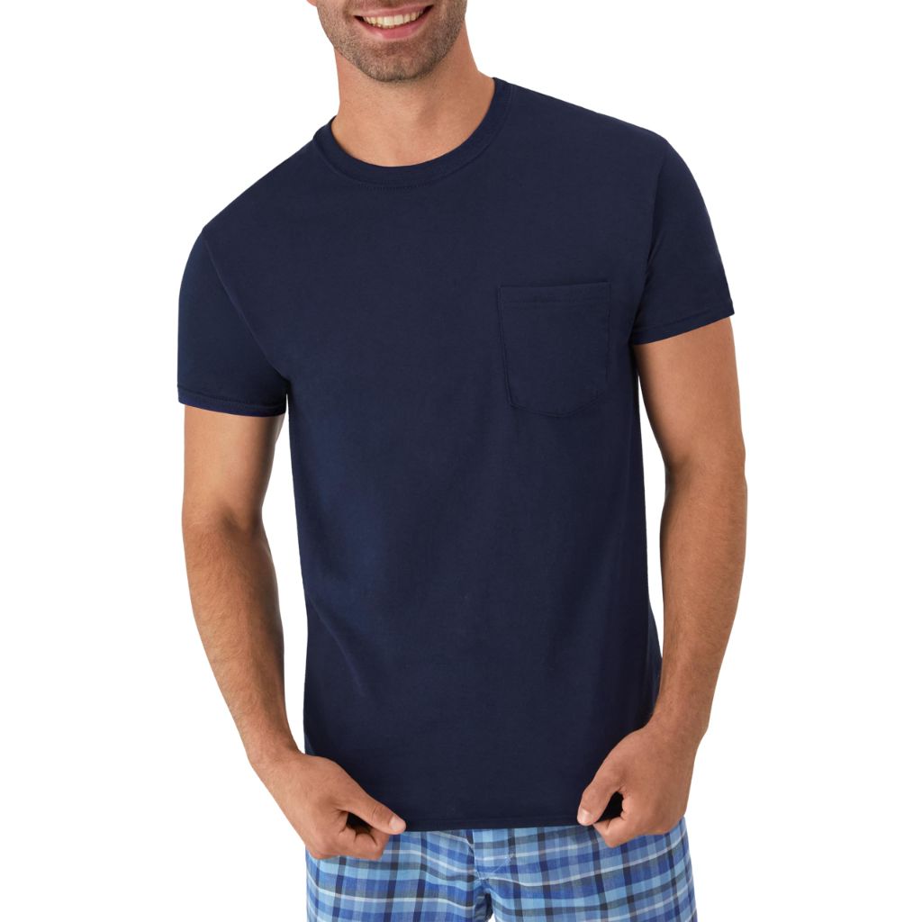 SZ 3XL,Hanes Men's Cotton Pocket T-Shirt, Moisture-Wicking with Odor Control, Assorted, 6-Pack