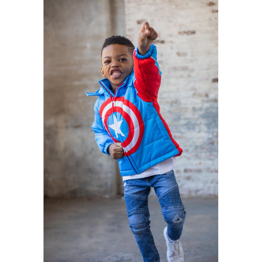 SZ 3T, Marvel Avengers Captain America Toddler Boys Zip Up Puffer Jacket Blue