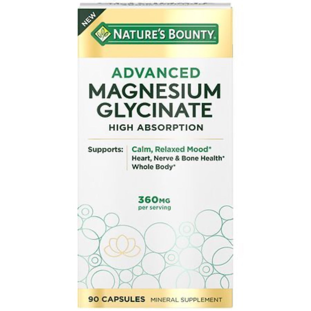 Nature’s Bounty Advanced Magnesium Glycinate Supplement  Heart  Nerves  Muscle & Bone Health Support  360mg  90 Ct