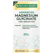 Nature’s Bounty Advanced Magnesium Glycinate Supplement  Heart  Nerves  Muscle & Bone Health Support  360mg  90 Ct