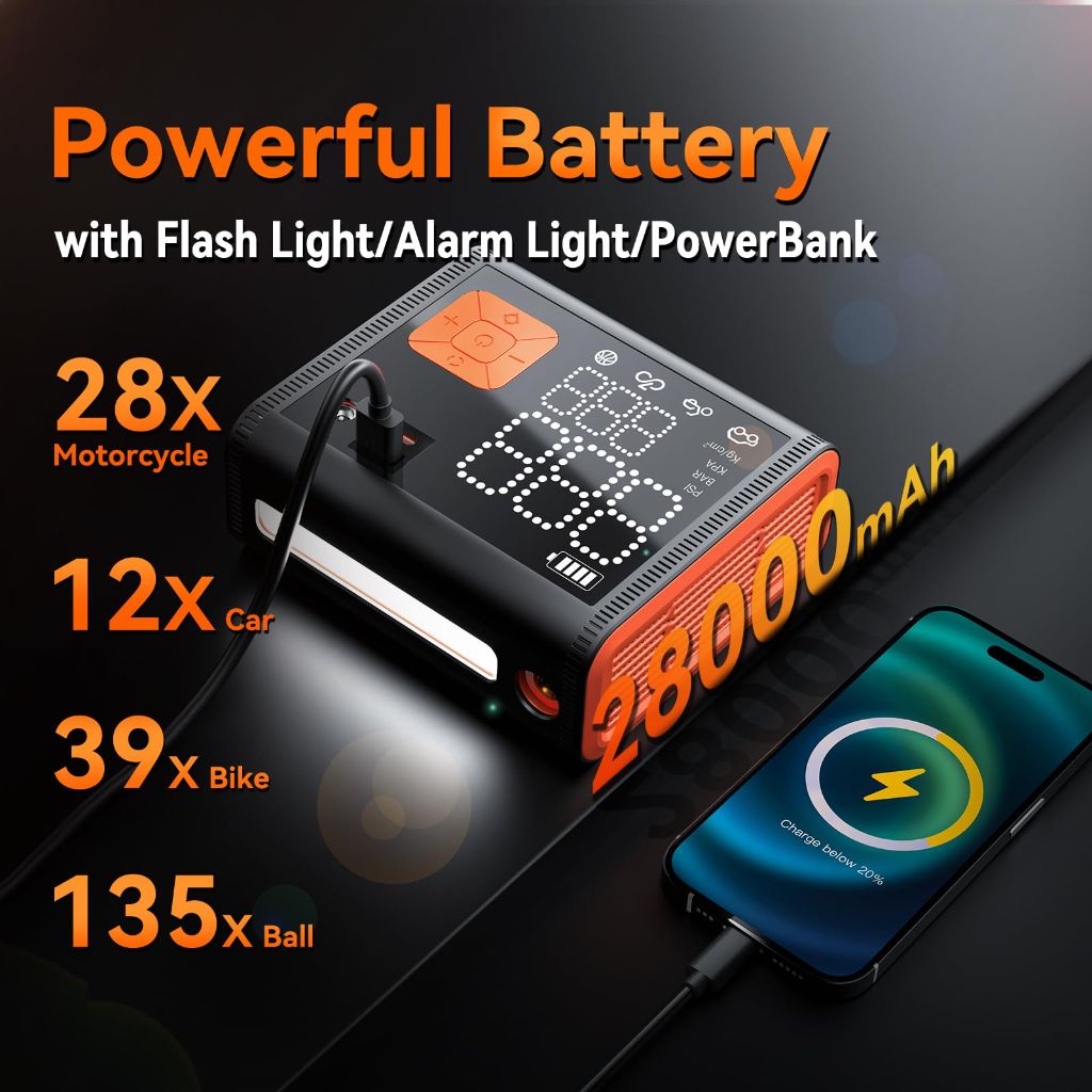 ZUZEE Tire Inflator Portable Air Compressor, 150  28000mAh Dual Power Mode