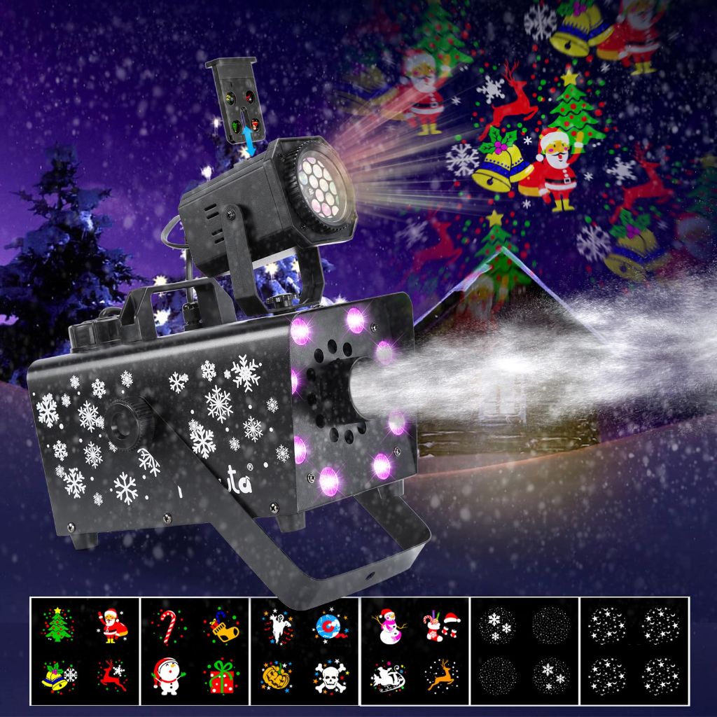 Hakuta Upgraded 800W Snow Machine with 8 LED RGB Lights, LED Projection, and 2 Wireless Remotes