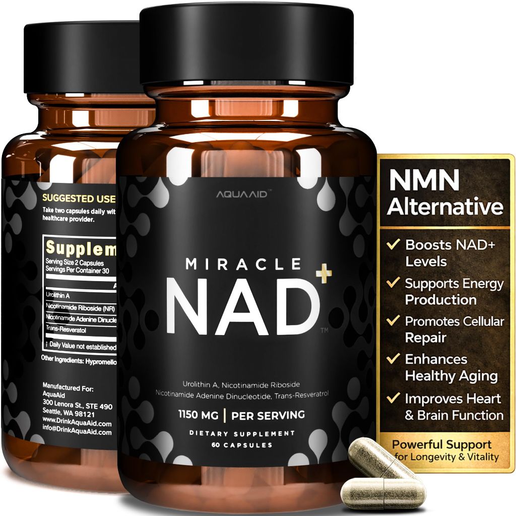 AQUAAID Miracle NAD Supplement - Urolithin A, Nicotinamide Riboside NR, NAD+ 60 Capsules