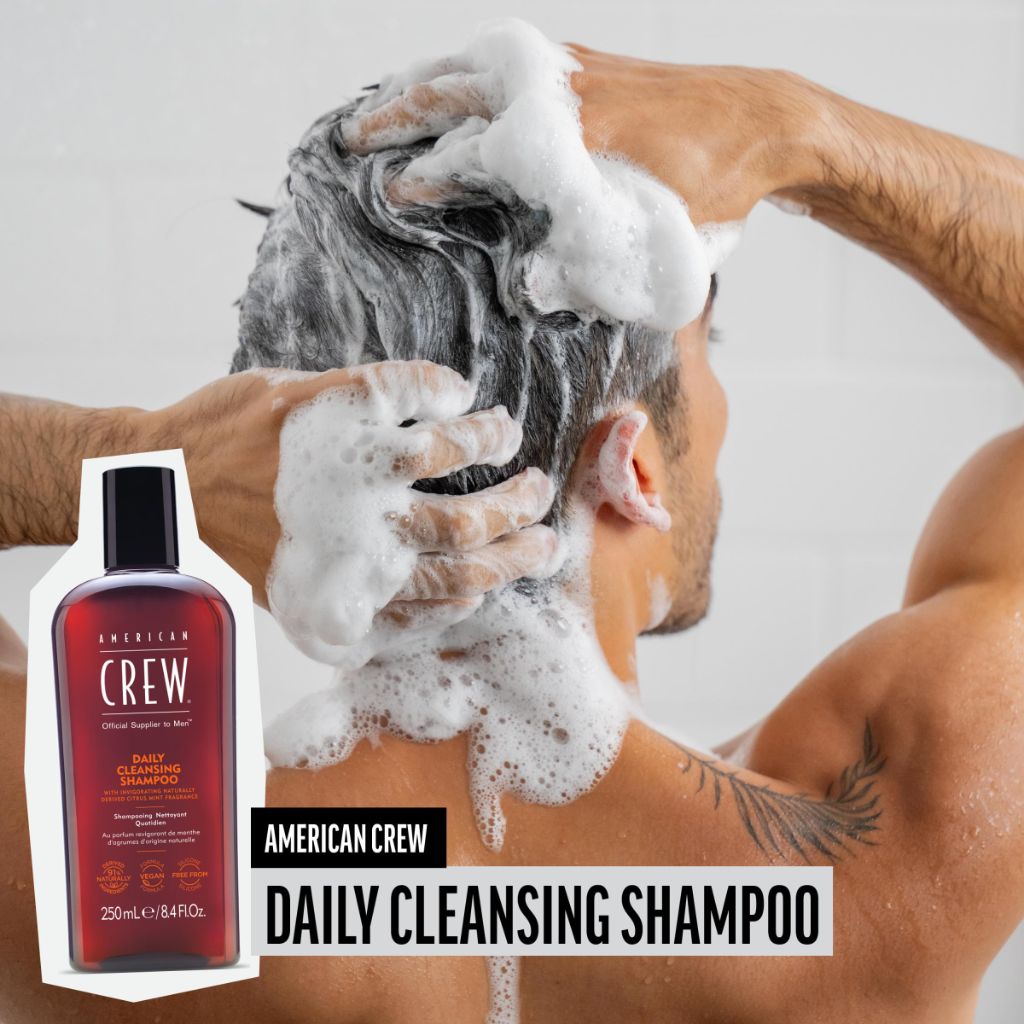 Shampoo for Men by American Crew, Daily Cleanser, Naturally Derived, Vegan Formula, Citrus Mint Fragrance, 15.2 Fl Oz