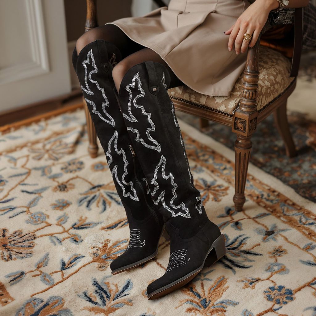 Gradinery Black Cowboy Boots For Women -8