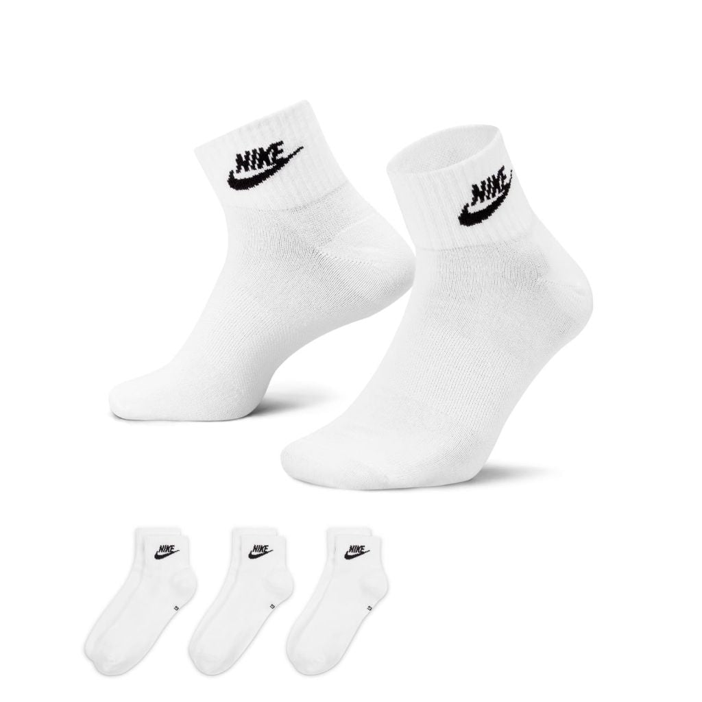 Nike Unisex Everyday Essential Ankle Socks (3 Pairs), White/Black, Large