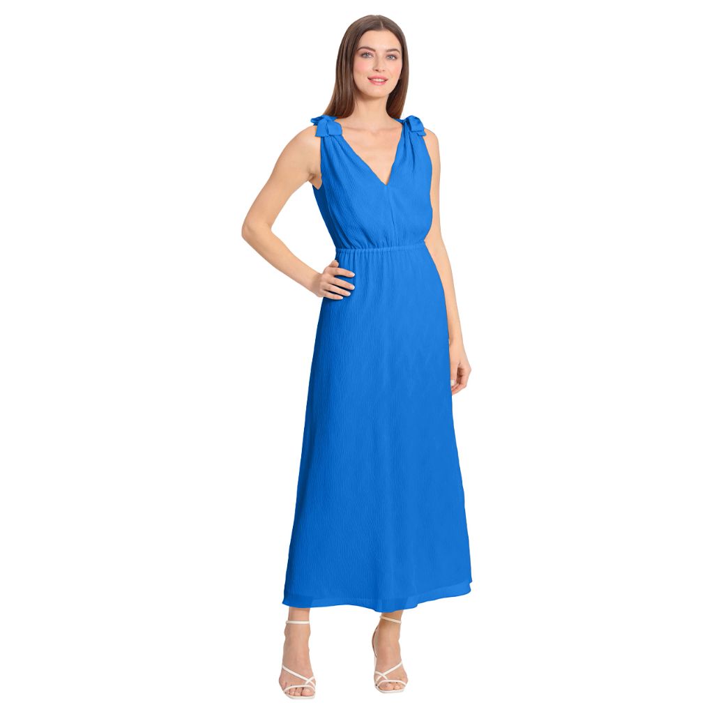 SZ 2, Maggy London Women's Tie Shoulder Chiffon Maxi Dress | Ocean
