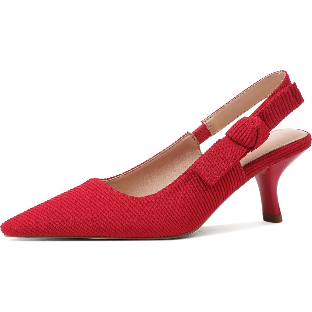 Erocalli Womens Red Heels Slingback Pointed Toe Suede Kitten Heel Pumps Dress Wedding Party Shoes Bowknot Knitted