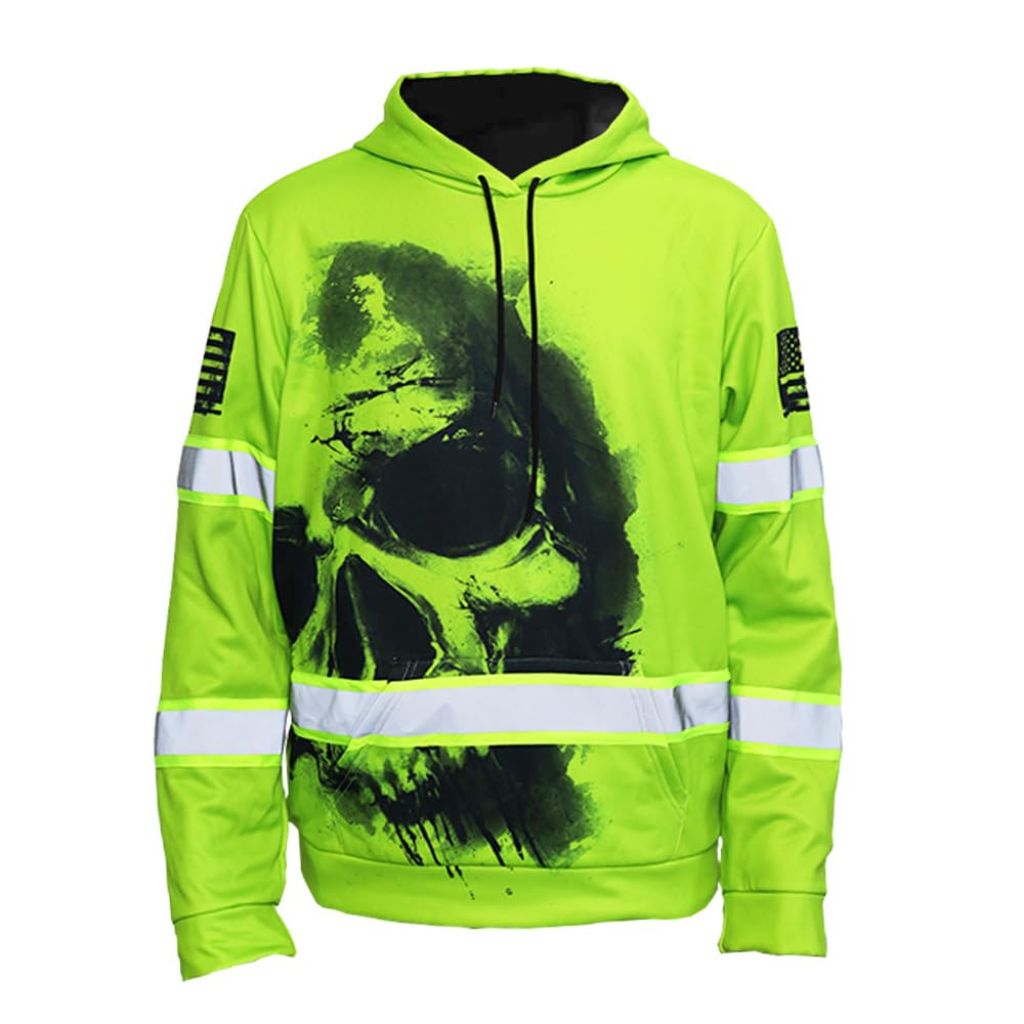 HiVis Custom Hoodie Reflective Tapes Black Skull -2XL