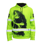 HiVis Custom Hoodie Reflective Tapes Black Skull -2XL