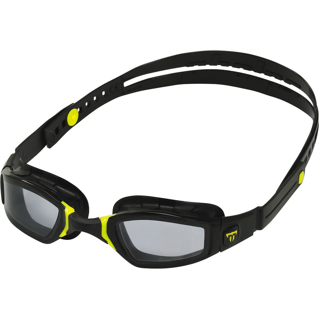 Phelps Ninja Competitive Swim Goggles - Smoke Lens  Black & Yellow Frame - Race Fit Strap System  Curved Lens Technology  Anti-Fog  UV Protection - Th