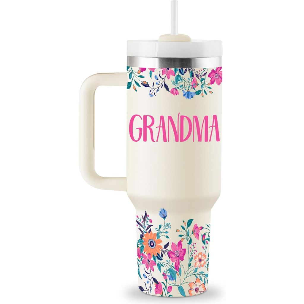 ROSTANTEN "Grandma"  40oz Travel Cup Insulated Tumbler with Lid & Straw