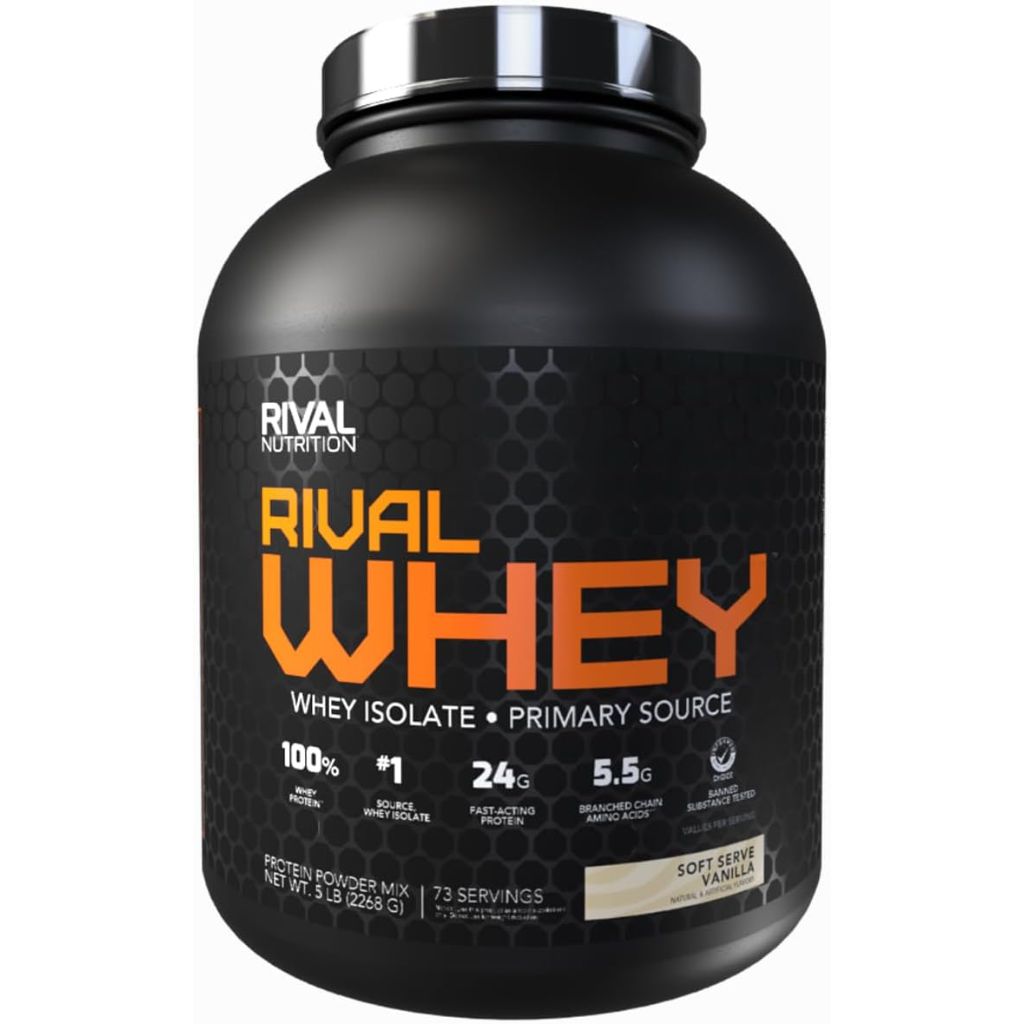 Rival Nutrition Rival Whey Isolate Protein Powder, Soft Serve Vanilla, 5lb (72 Servings) *Damaged*