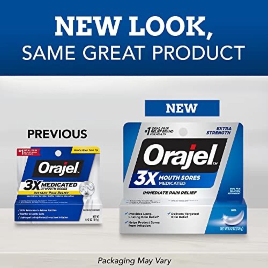 Orajel 3X Extra Strength Medicated Gel for Mouth Sores, 0.42oz Tube