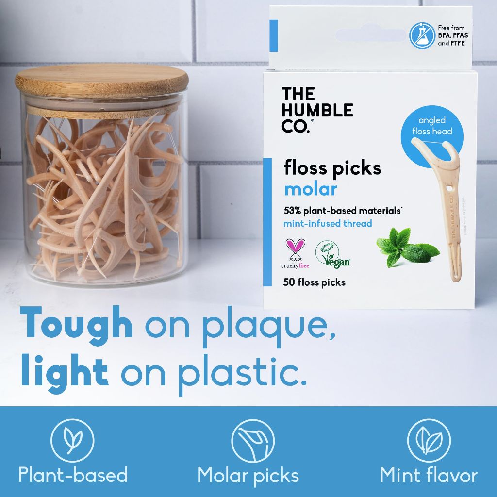 The Humble Co Molar Floss Picks for Teeth, 200 Count (Mint)