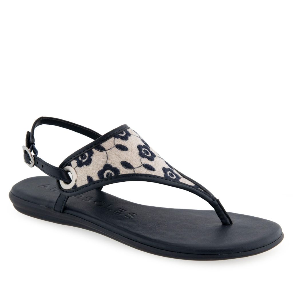 Aerosoles Women's Conclusion Flat Sandal, Natural/Navy Floral Embroidered Linen - size 12M
