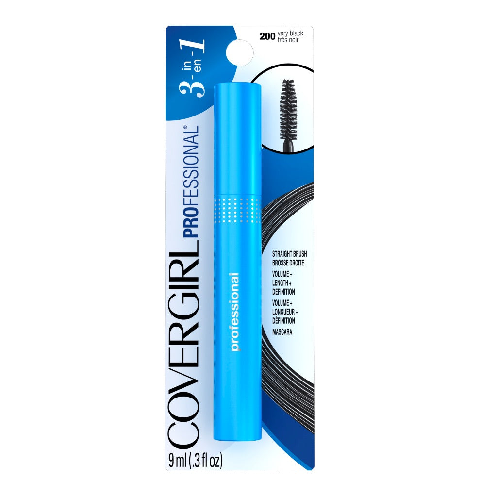 Covergirl Professional 3-in-1 Mascara, Straight Brush, (200) Very Black, 0.3 fl oz