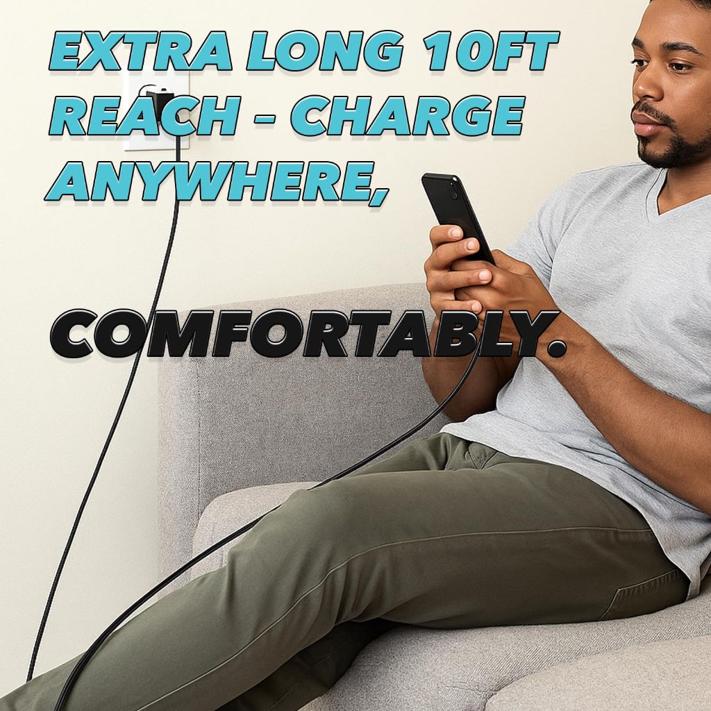 Ennotek Super Long <10 FEET> Nylon-Braided USB to 8pin Lightning Charging Cable – Charge Cord Compatible with iPhone 5-14, Airpods 1,2,3, Pro1,2, Airpods Max w/Quality Aluminum Connectors