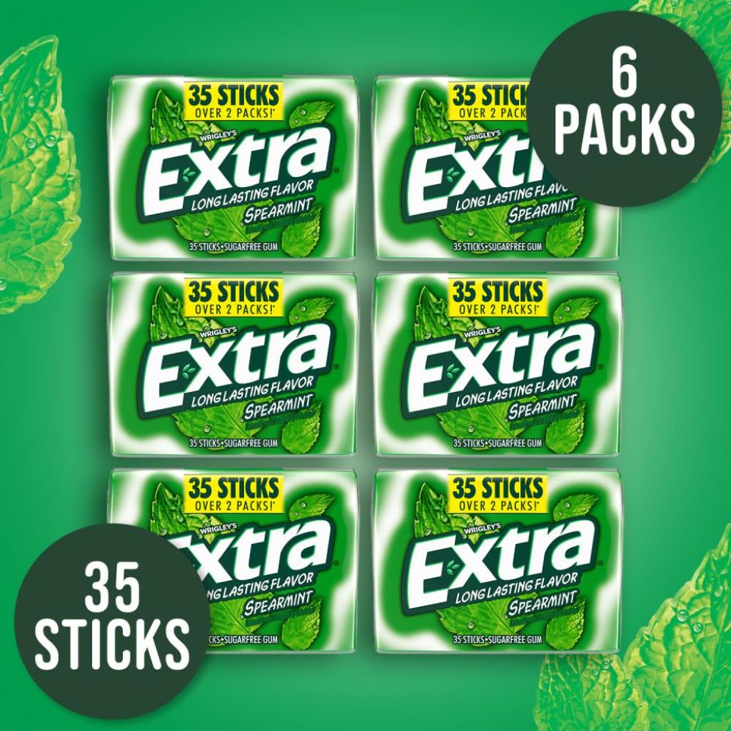 EXTRA Spearmint Sugar Free Chewing Gum Mega Packs - 35 Stick (Pack of 6)