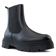 SZ 7, RF ROOM OF FASHION Women's Square Toe Elastic Panel Chunky Heel Chelsea Bootie Ankle Boots (BLACK-D1)