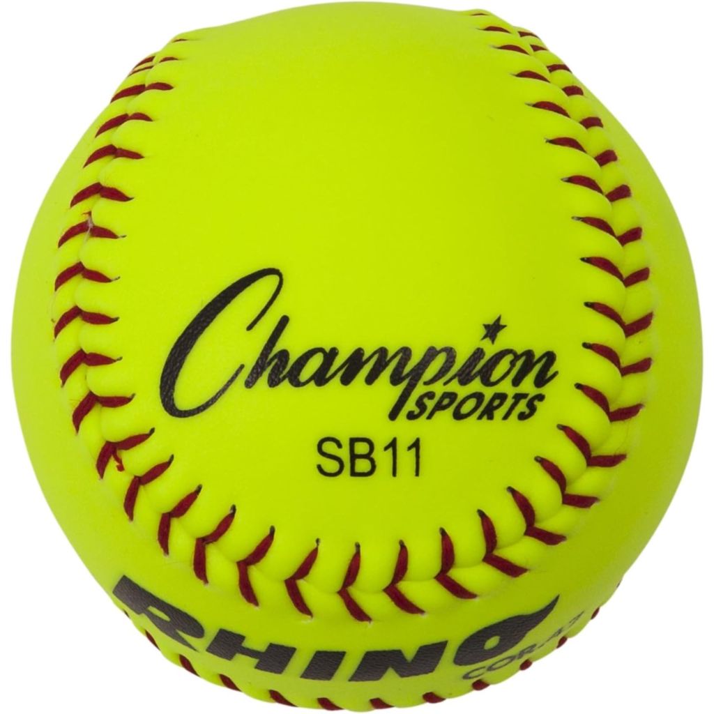 Champion Sports 11" Synthetic Leather Cover Softballs - Cork Core - Medium Compression - NFHS Approved - Raised Seams - Optic Yellow - Pack of 12
