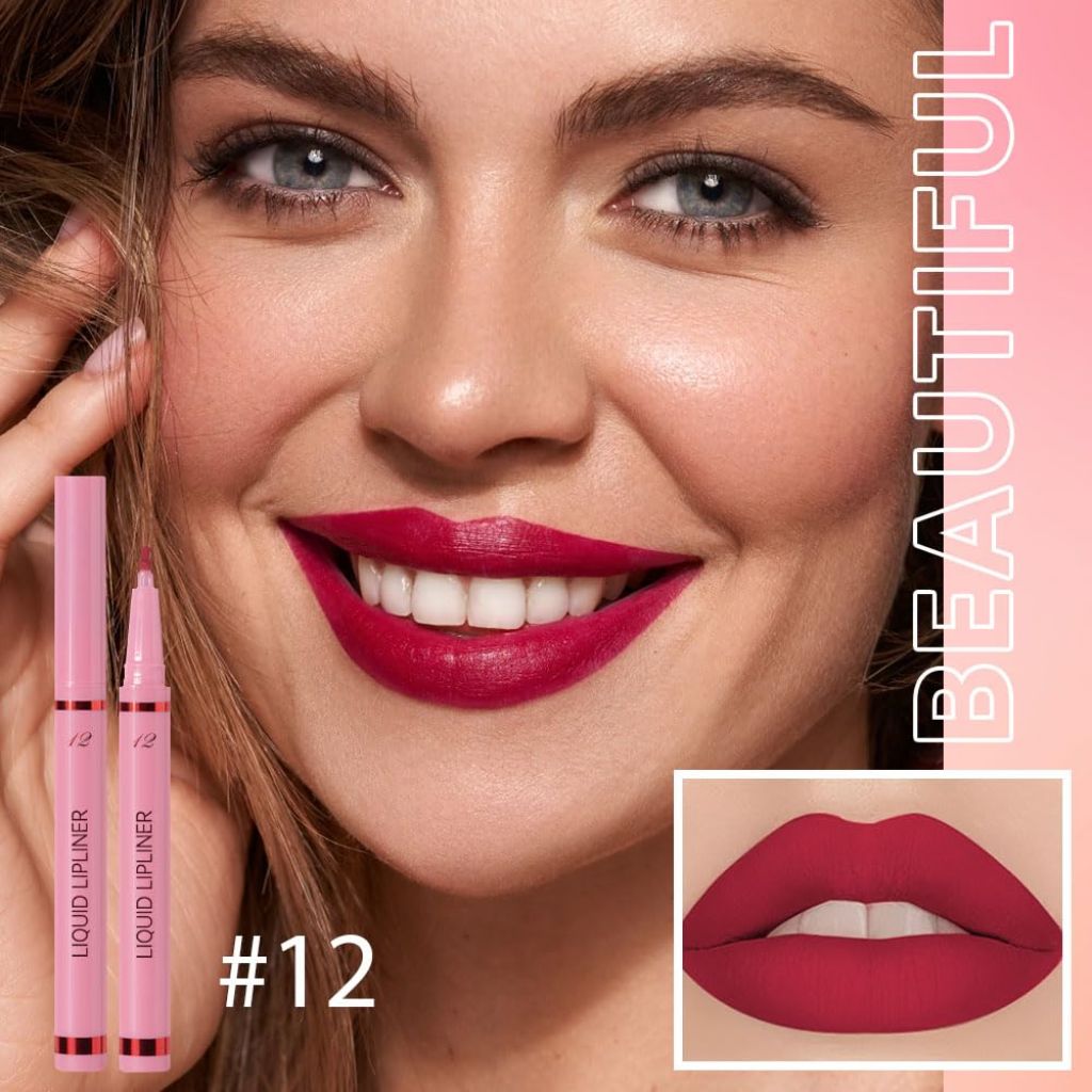 Hxssll Deep Red Lip Liner Stain – 24H Longwear Waterproof Matte Lip Contour Pen, Marker 12#