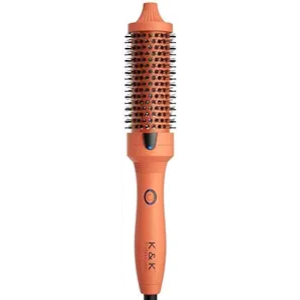 K&K Thermal Brush, 1 1/2 inch Heated Round Brush with Detachable Head, Velvet Pouch and Dual Voltage for Travel, Easy to Create Blowout Look, Cosmic Orange