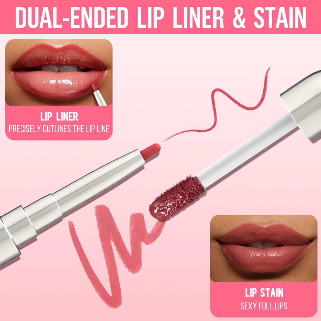 IMethod Lip Liner Stain - Lip Stain, 2-In-1 Dual-Ended Peel Off Lip Stain with Tweezer, Mauve