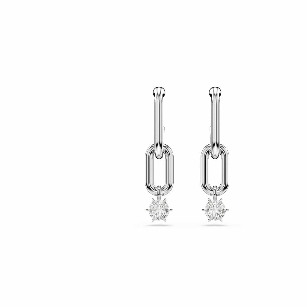 Swarovski Constella drop earrings, Round cut, White, Rhodium Finish