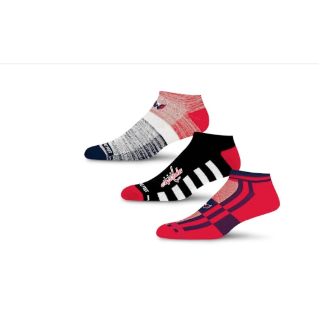 For Bare Feet NHL WASHINGTON CAPITALS Stripe Stack 3 Pack Ankle Sock Team Colors Large