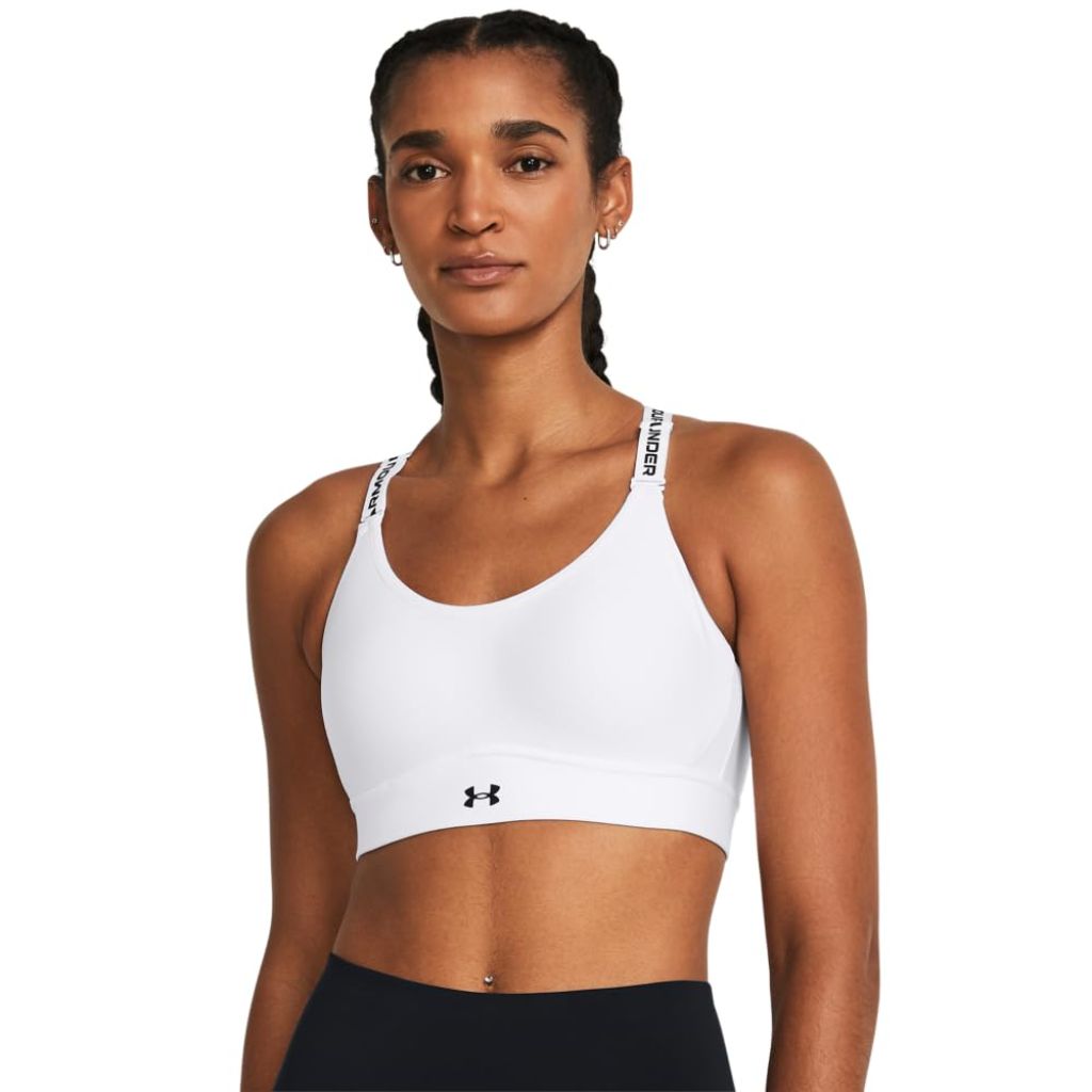 Under Armour Women's Infinity Mid Impact Sports Bra, White/Black, X-Large D-DD