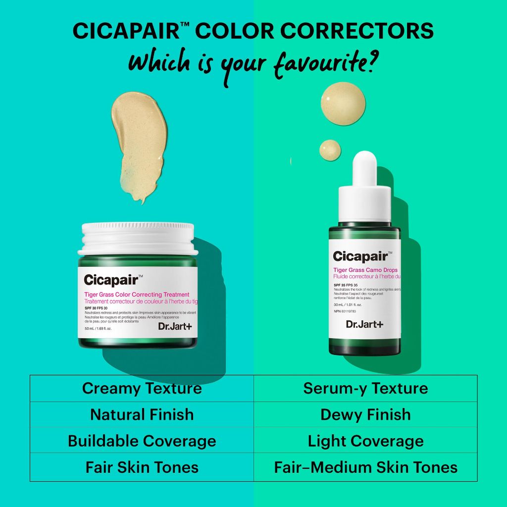 Dr.Jart+ Cicapair Tiger Grass Color Correcting Treatment SPF 30 with Centella Asiatica, 0.5 Fl Oz