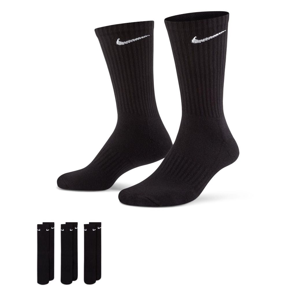 Nike Everyday Cushion Crew Training Socks, (3 Pair), Black/White, Medium