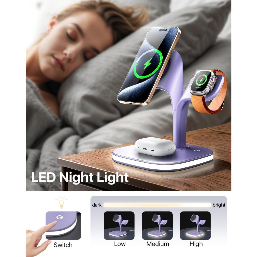 5 in 1 Fast Mag-Safe Magnetic Wireless Charging Station for Apple - Purple