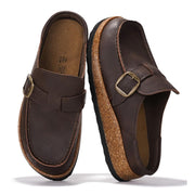 Project Cloud 100% Genuine Leather Moccasin-Style Clogs for Women, Brown - size 8