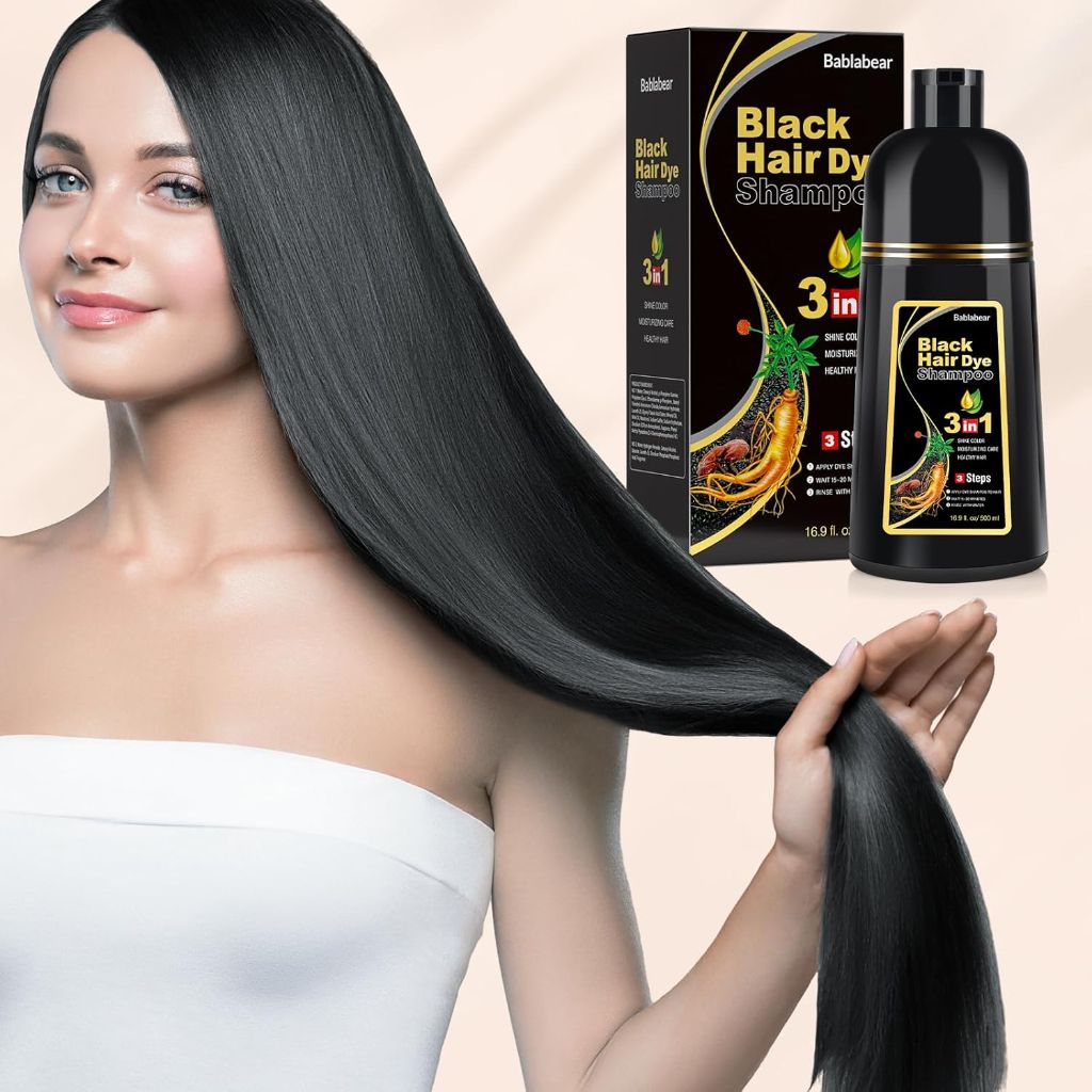 Bablabear Black Hair Dye Shampoo for Gray Hair, Grey Coverage | 500ml