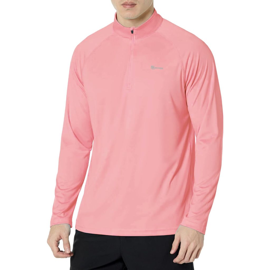SG Edge Men’s UPF 50+ Rash Guard 1/4 Zip Up Swim Shirt Long Sleeve ,Coral Pink, Large