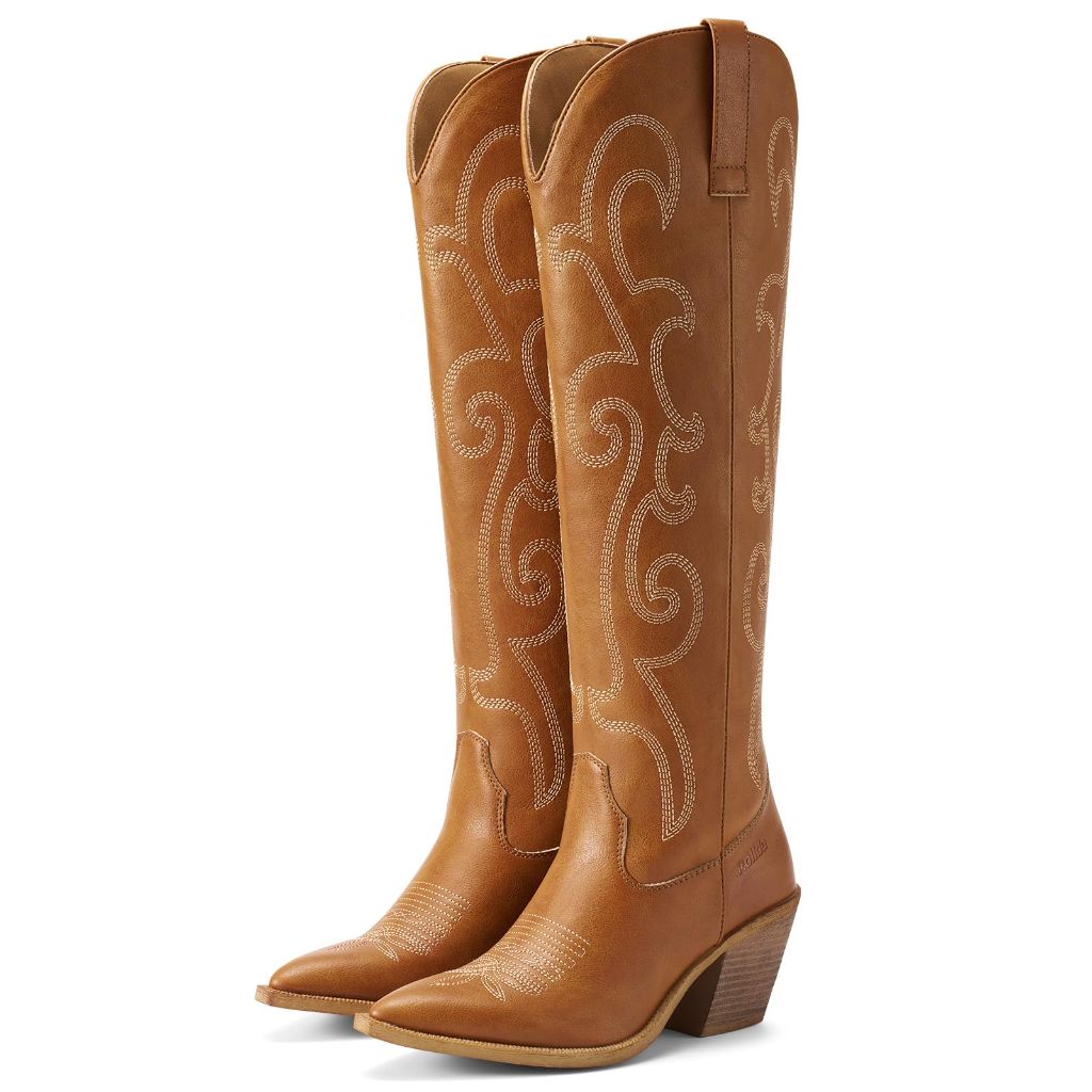 Rollda Cowboy Boots for Women, Brown - size 9