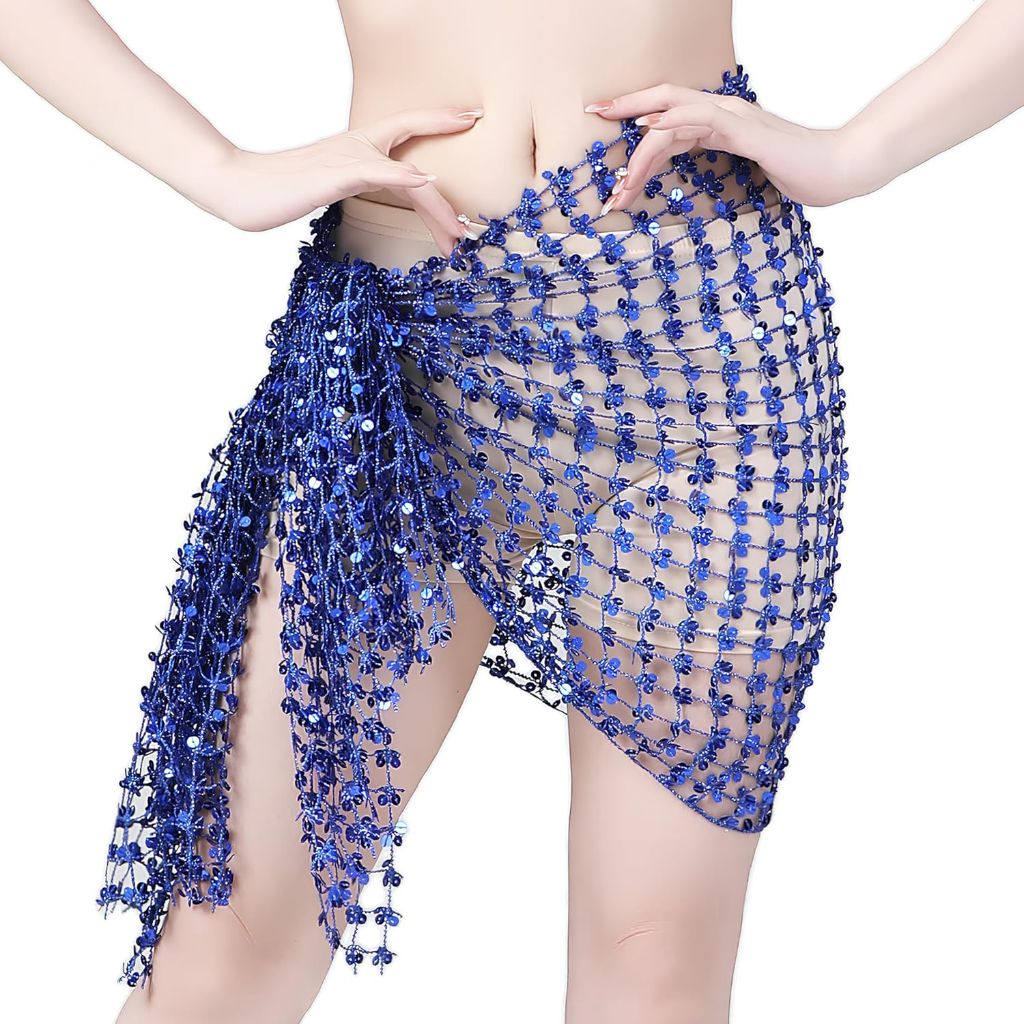 Wuchieal 2-in-1 Multifunctional Belly Dance Scarf Fashion Belt - Navy, Large