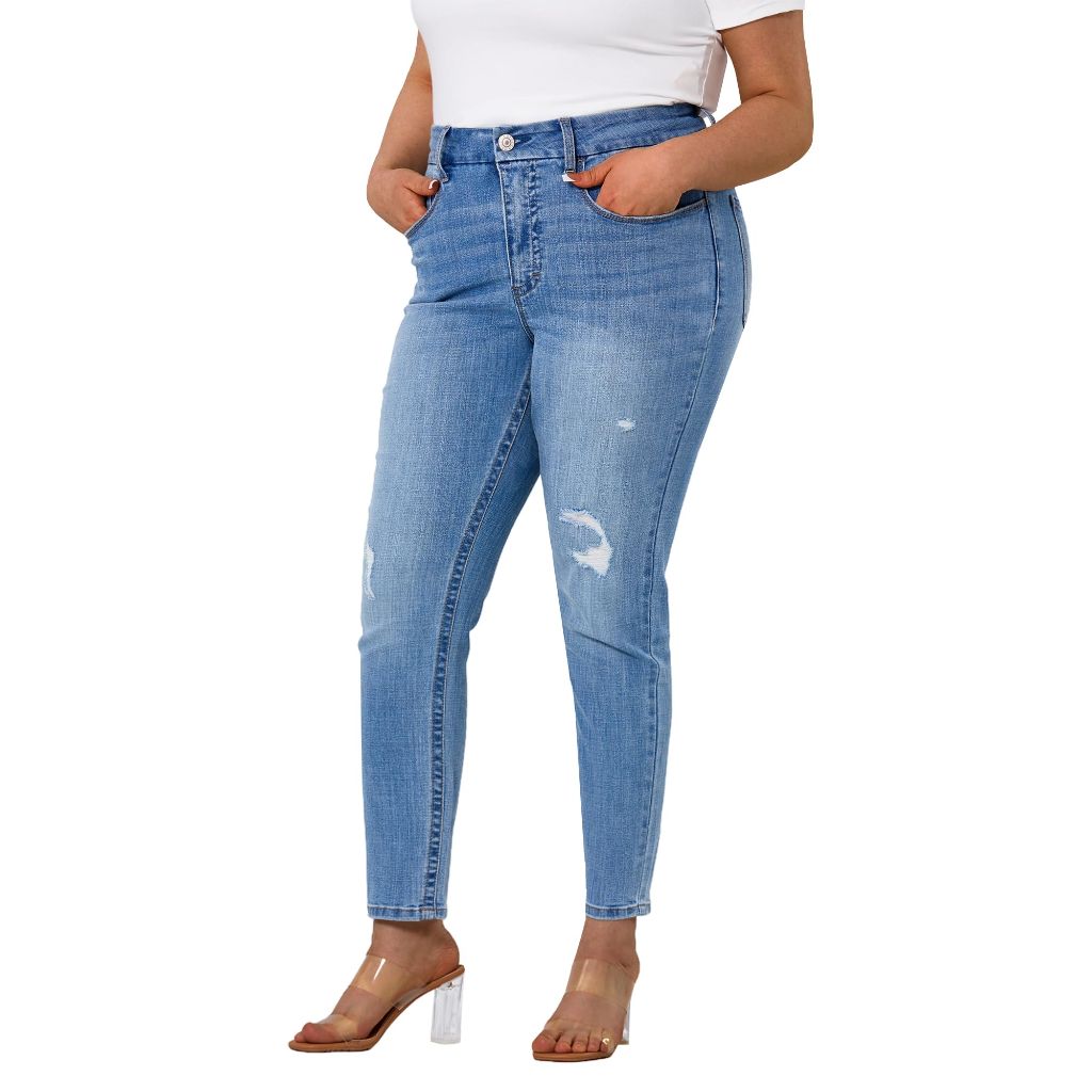 POTADY Womens Plus Size Ripped Skinny Jeans Stretchy High Waisted Ankle Jean, Indigo, 20