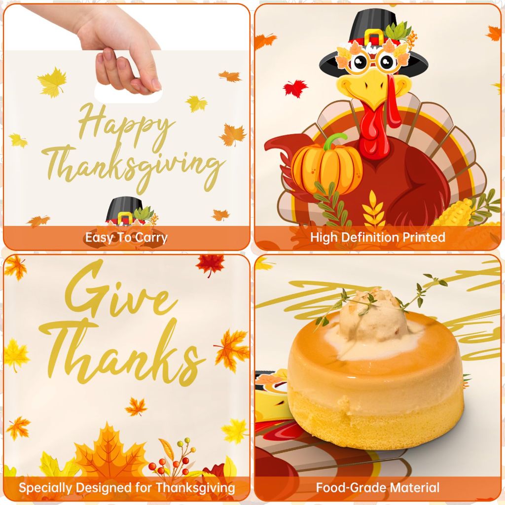 40 Pcs Thanksgiving Gift Bags - Happy Thanks giving Goodie Bags, Plastic Fall Maple Leaves Pumpkin