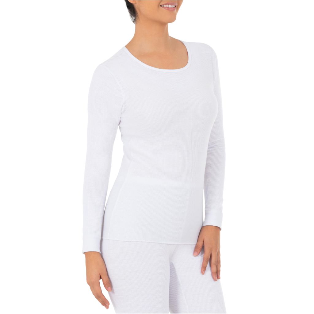 Fruit of The Loom Women's Micro Waffle Thermal Crew Top, White, Large