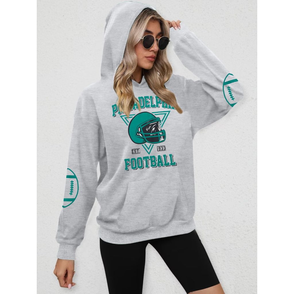 UNIQUEONE Womens Football Hoodie Game Day Sweatshirt, Light Grey, Small