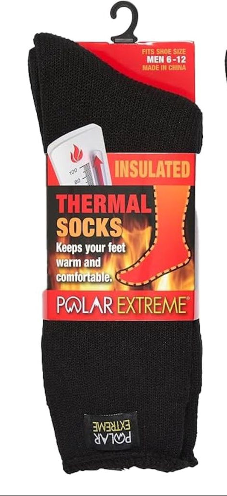 Polar Extreme Men's Thermal Insulated Hiking Socks – Black, Shoe Size 6-12
