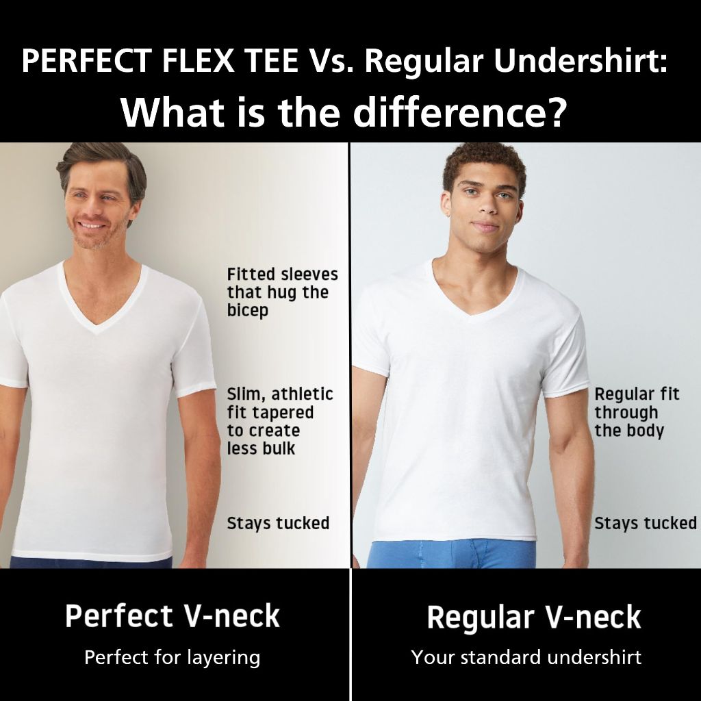 Hanes Ultimate Men's Stay Tucked Undershirt Perfect Flex V-Neck Tee, White - size L
