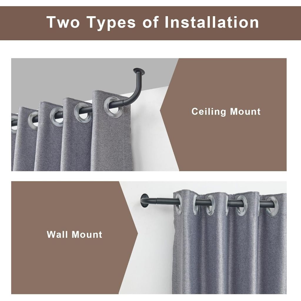 2 Pack 1Inch Diameter Wrap Around Curtain Rods for windows 28-56 inch(2.3-4.6Ft), Splicing Adjustable Room Darking Drapery Rod with Aluminum Finials and Brackets,Matte Black