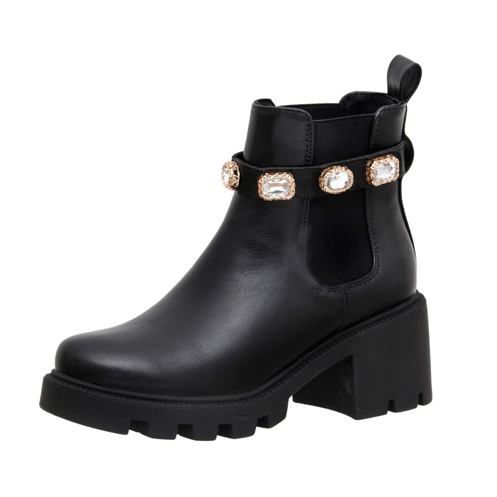SZ 11M, CUSHIONAIRE Women's Julie chelsea boot with Jeweled strap +Memory Foam | Black