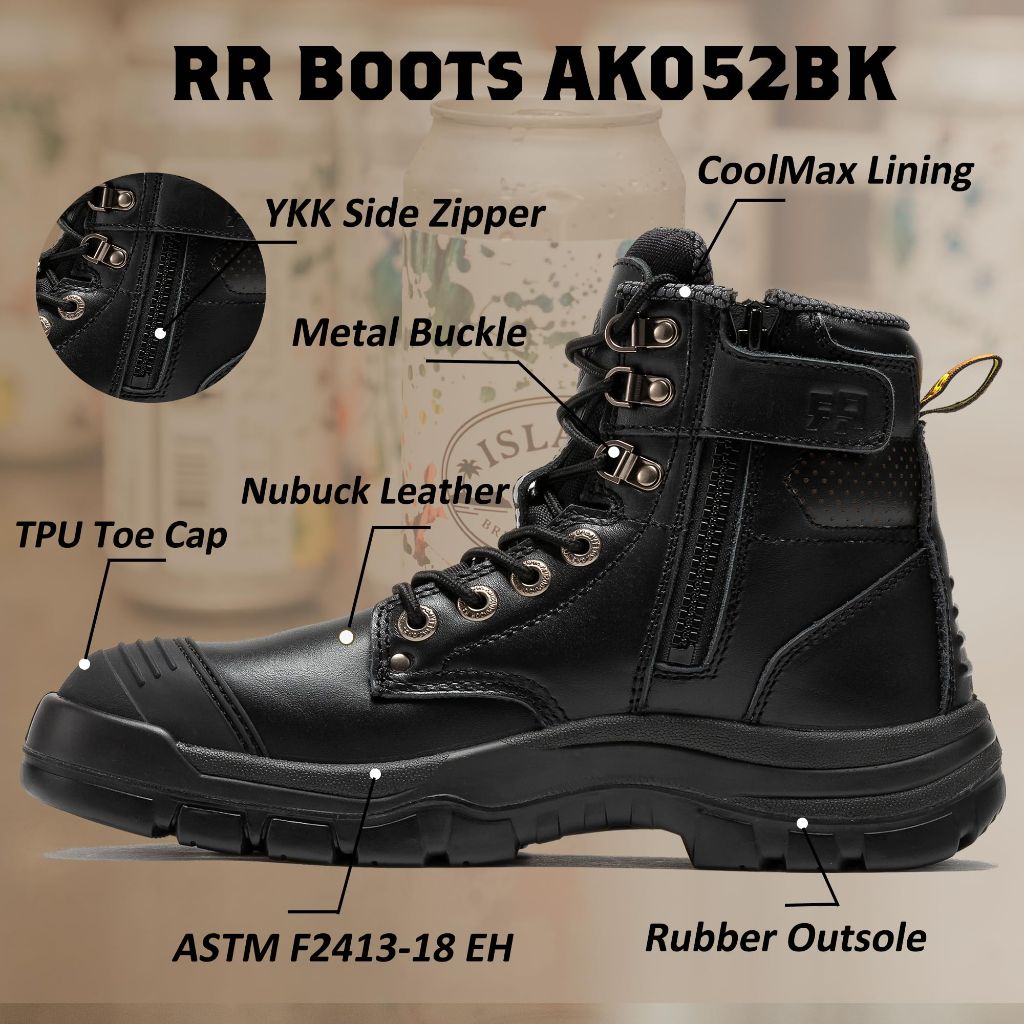 ROCKROOSTER Steel Toe Work Boots for Men, Black - size 14
