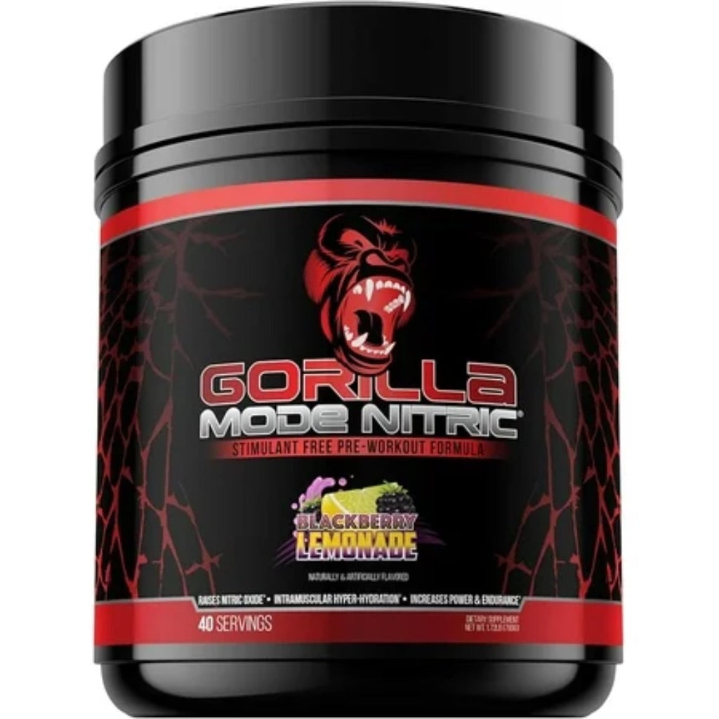 Gorilla Mode Nitric Upgraded Stimulant Free Pre-Workout Powder  Blackberry Lemonade  1.72 lbs